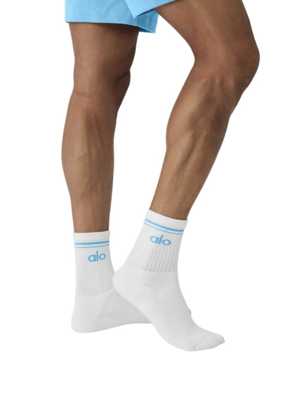 #11 White Crew Athletic Socks with Light Blue Logo